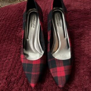 Comfortable plaid heels. Payless.